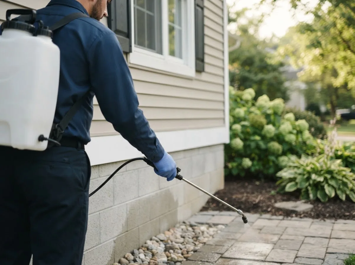 Pest control technician inspecting a home in Rock Creek, OH